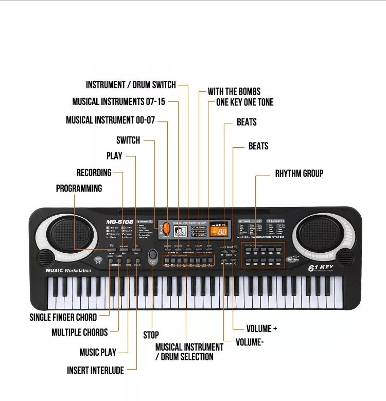 Kinder Keyboard Musik Spielzeug Piano mit 61 Tasten und 3.5mm Klinken Mikrofon - Schwarz