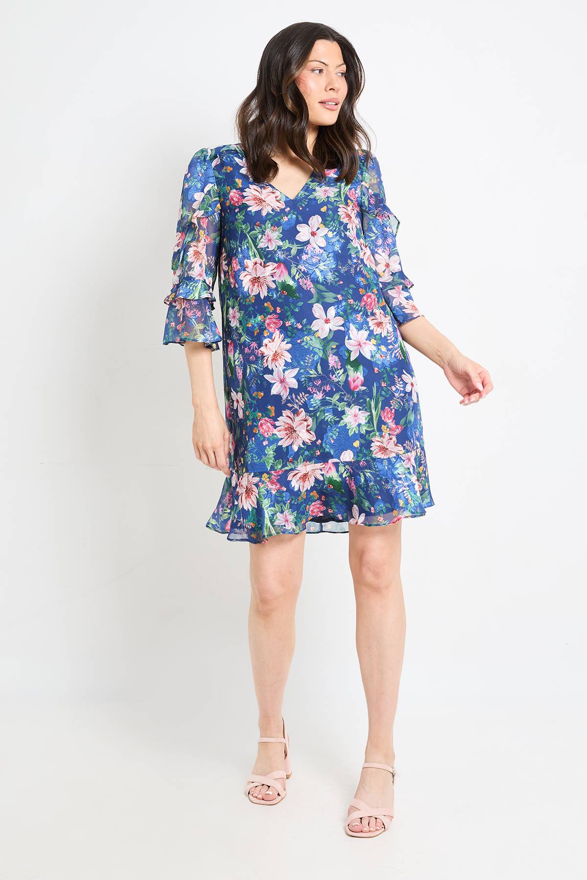 Wallis Robe Droite À Volants Et Imprimé Fleuri