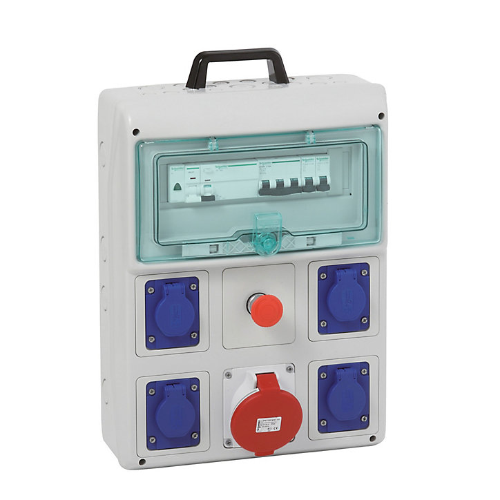 Coffret électrique de chantier pré-équipé et pré-câblé 4 prises 16A + 1 prise 3 pôles + terre 16A Schneider Electric Kaedra