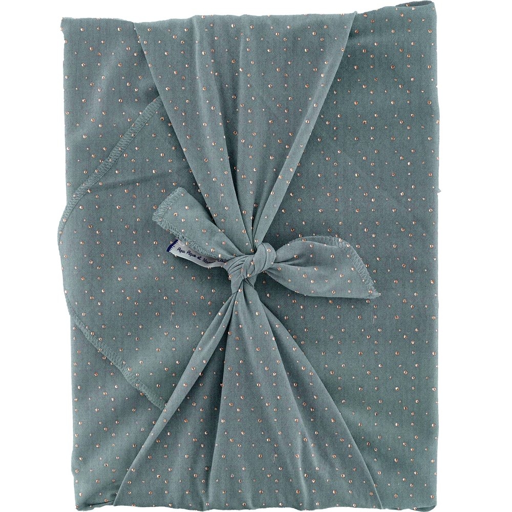 Furoshiki Grand 73 X 73 Cm Gaze Pois Or Bleu Gris