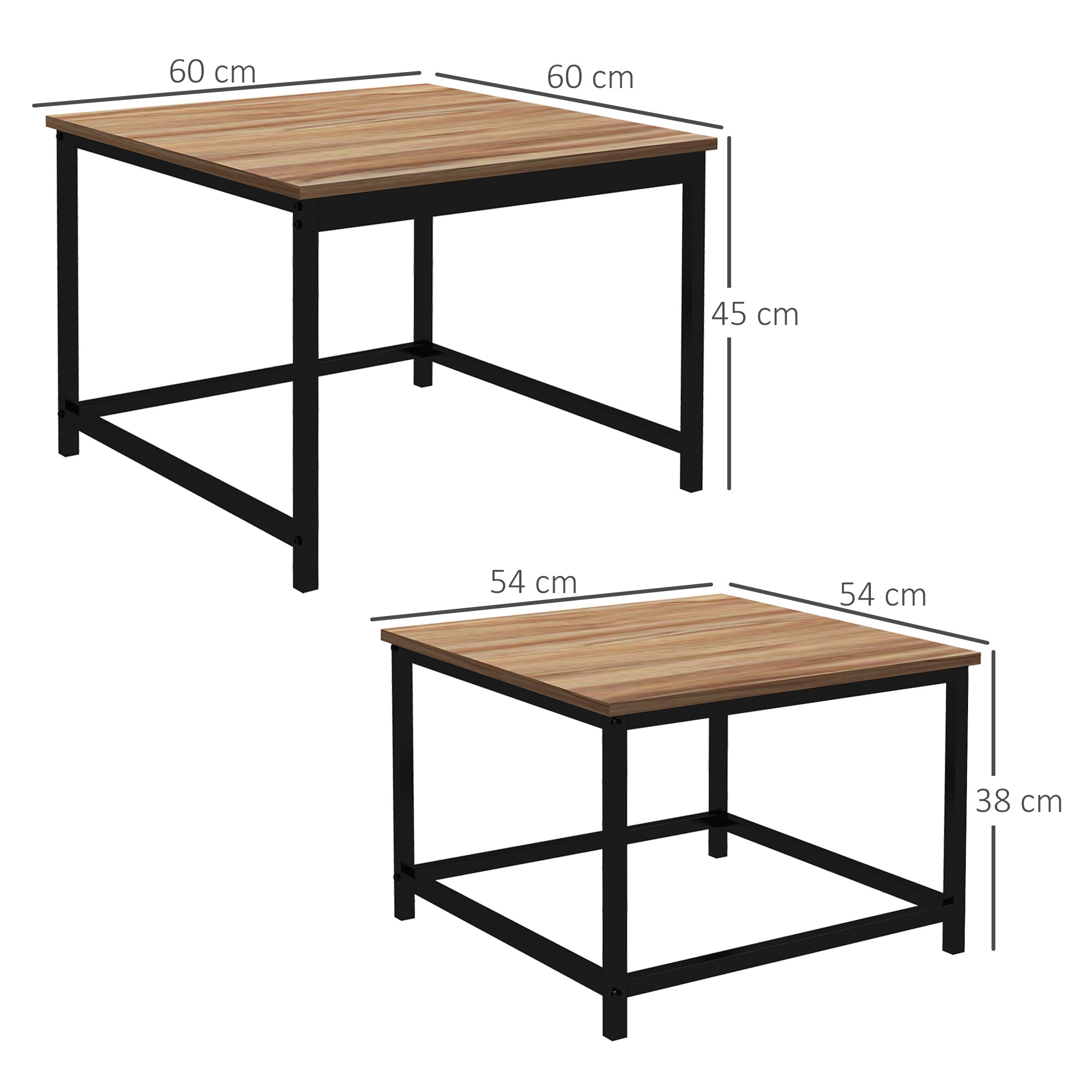 HOMCOM Couchtisch-Set mit Stahlrahmen natur 60L x 60B x 45H cm