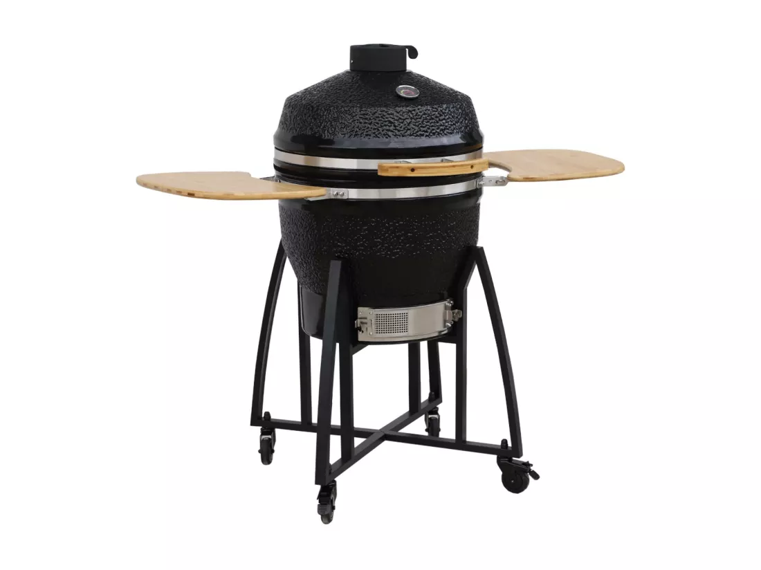 Barbecue charbon en céramique. Kamado Ø 57cm. avec chariot. garde au chaud. récupérateur de cendre et housse. tablettes rétractables
