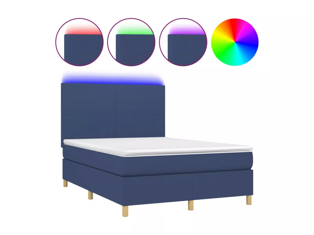 Sommier tapissier avec matelas et LED Bleu 140x190 cm Tissu