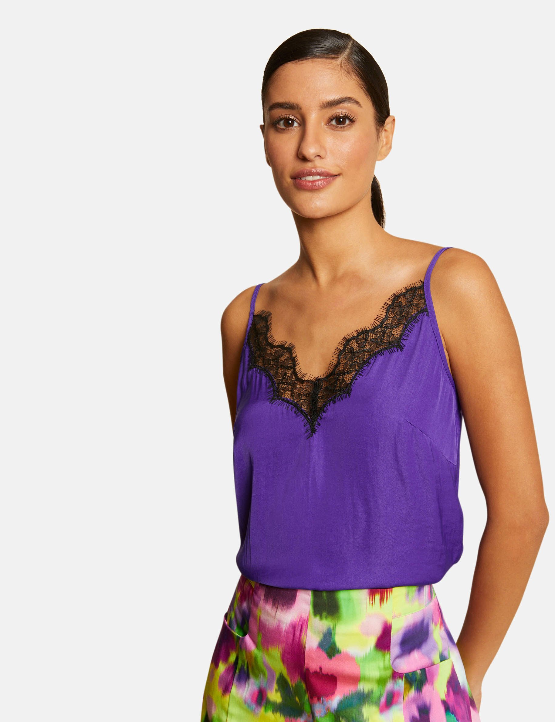 Blouse bretelles fines avec dentelle violet fonce femme - violet_fonce