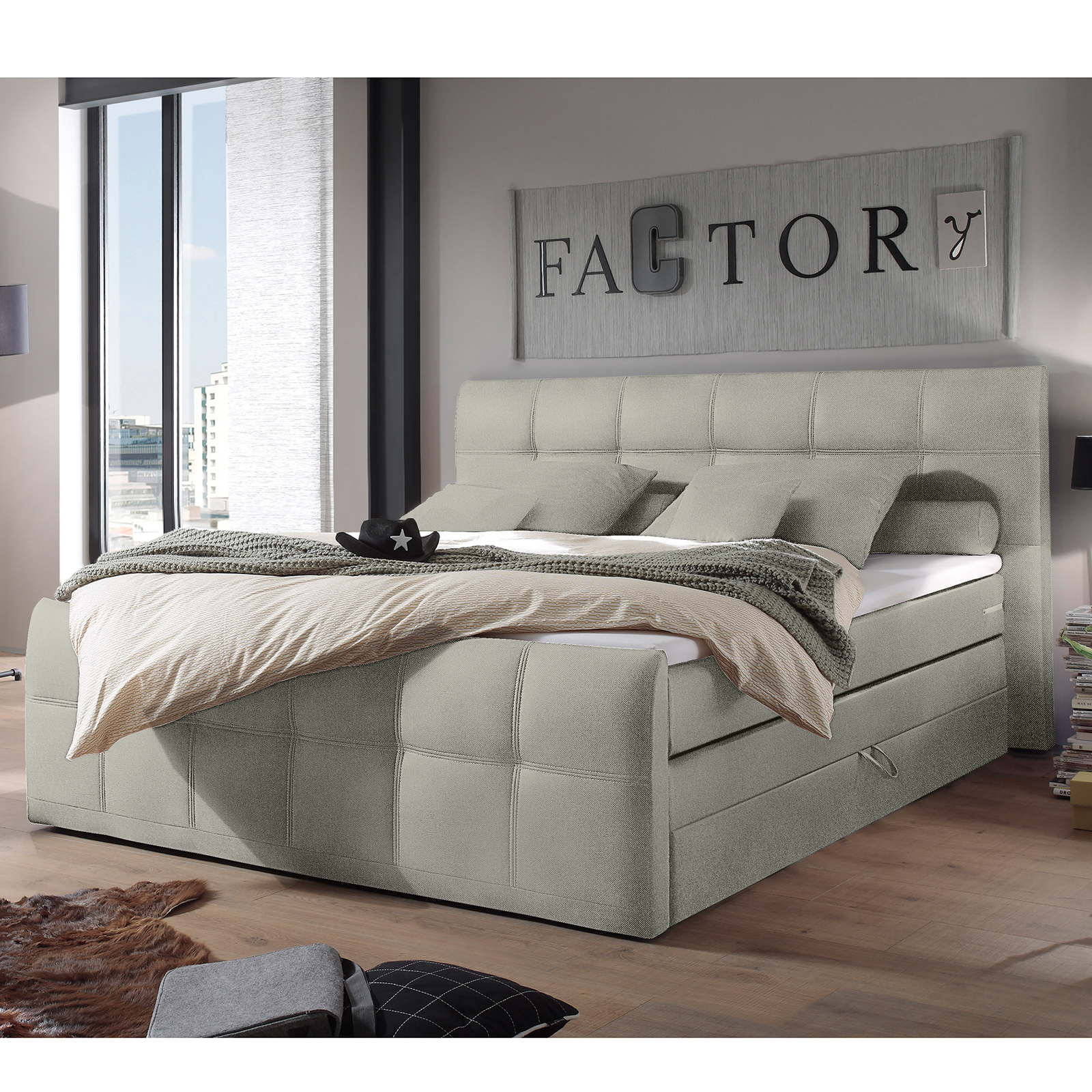 Boxspringbett - beige - Taschenfederkern - H2 - 180x200 cm