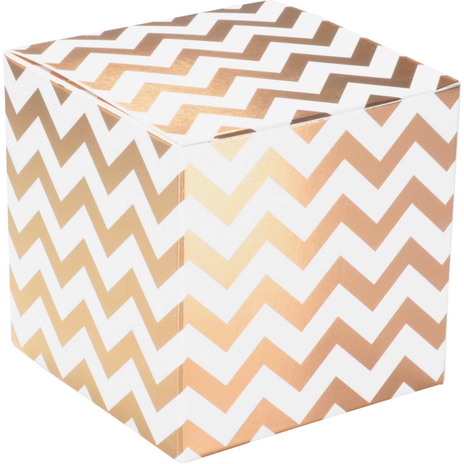 Geschenkdoos, Chevron, karton, 8x8x8cm, wit/goud