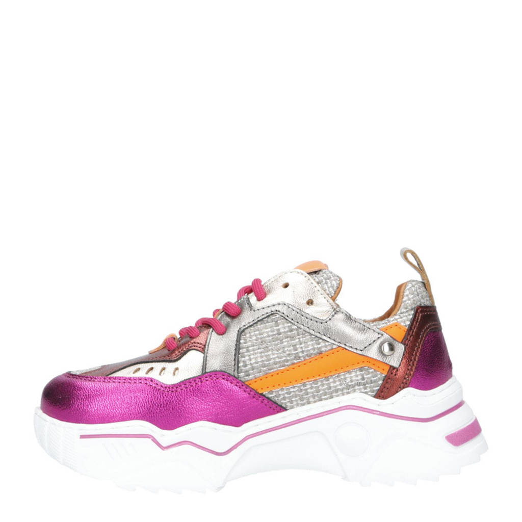 DWRS Plutoleren sneakers zilver/fuchsia