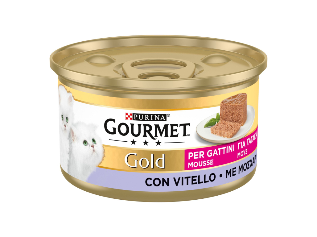 COMIDA HÚMIDA PARA GATO JÚNIOR GOURMET GOLD MOUSSE COM VITELA 85G