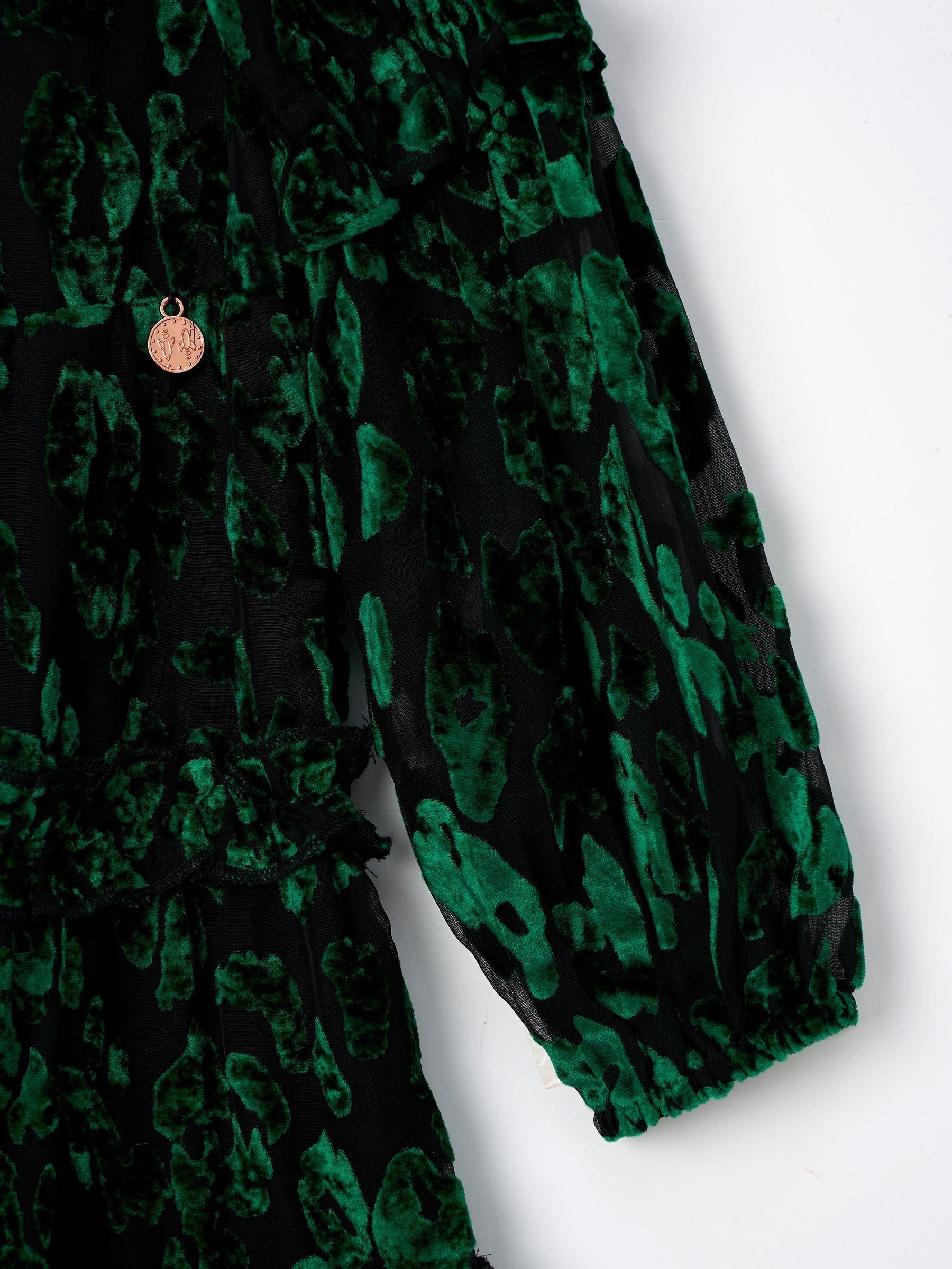 Groen - Angel & Rocket Poppy Devore Velvet Tiered Dress