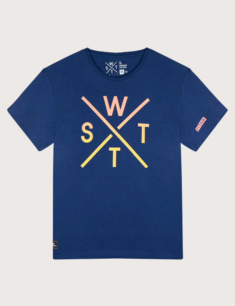 WATTS T-SHIRT BLEU MANCHES COURTES GRAND LOGO HOMME
