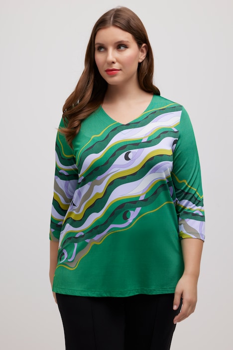 Slinkyshirt, Marmor-Design, V-Ausschnitt, 3/4-Arm