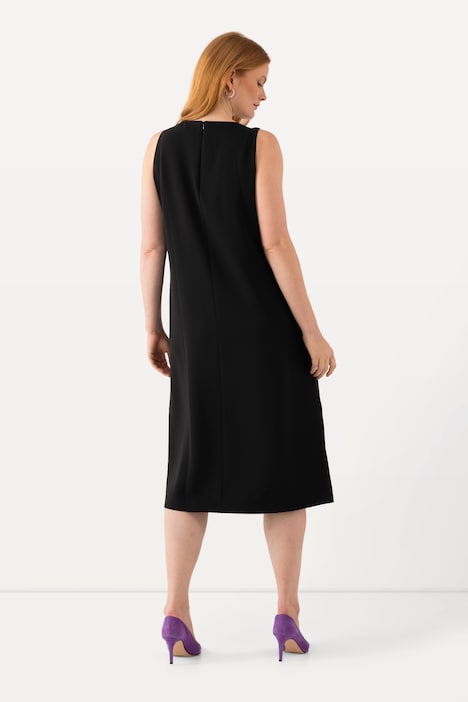 Acetat-Midikleid, A-Linie, Rundhals, ärmellos, Taschen