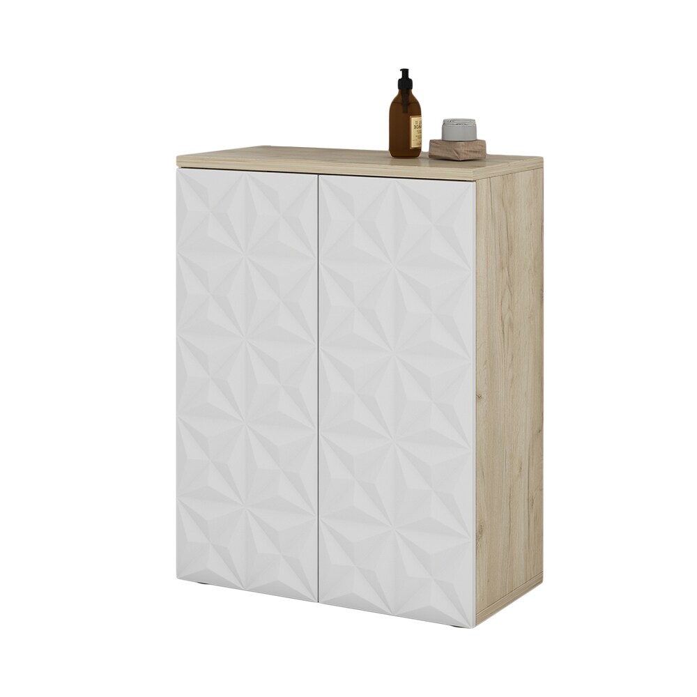 Vicco Badschrank Badezimmerkommode Badezimmermöbel Edge Eiche Weiß modern 60x80 cm Badezimmer Schrank Badmöbel 2 Türen 3 Fächer