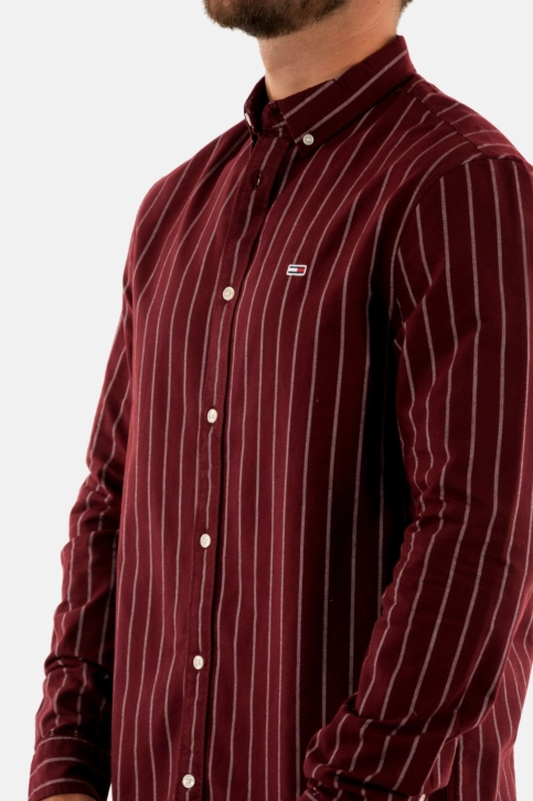 Chemise tommy jeans reg oxford strip vlp deep rouge stripe