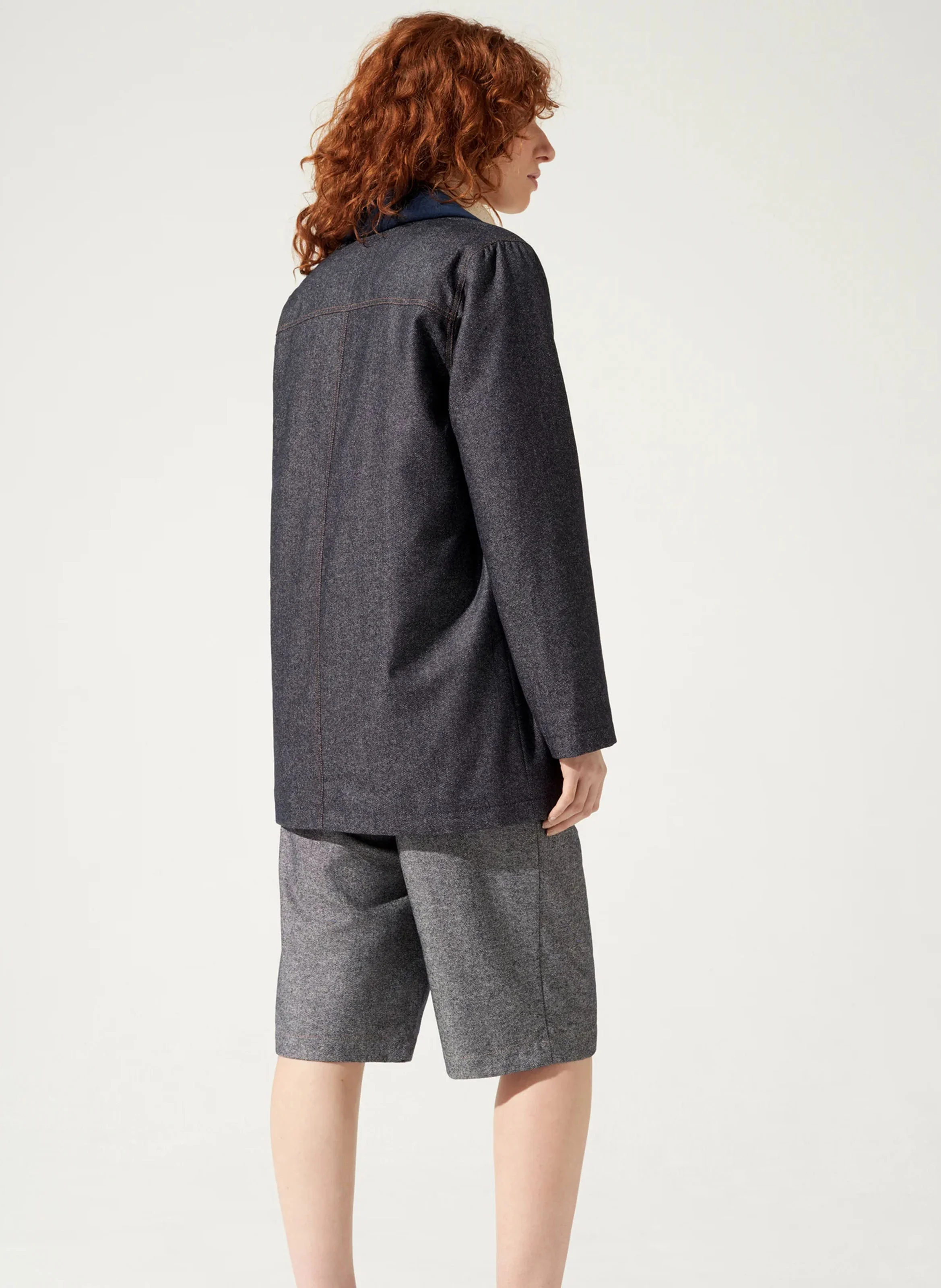 DAVOR - Manteau droit en coton et laine mélangé | Bleu