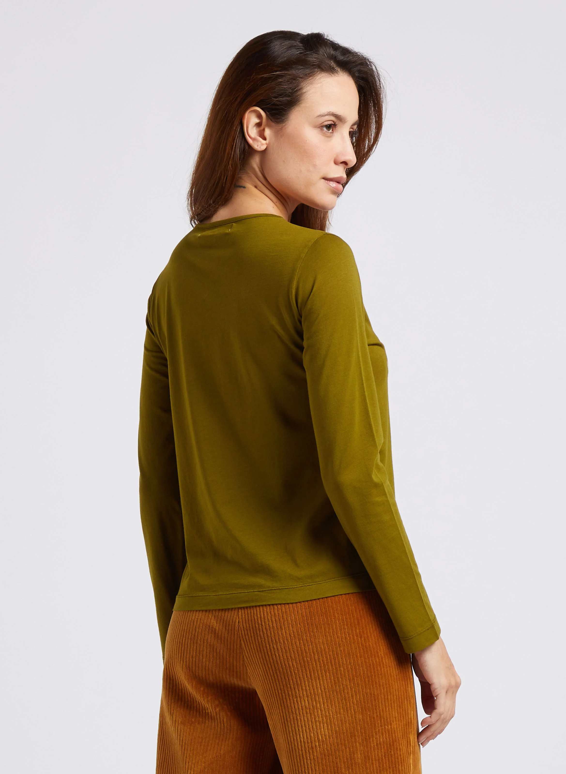 Tee-shirt droit col rond en coton | Kaki