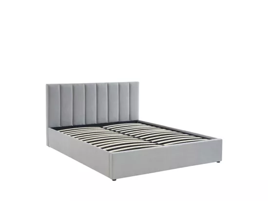 Billie - Lit coffre matelassé en tissu 160x200cm - Gris perle