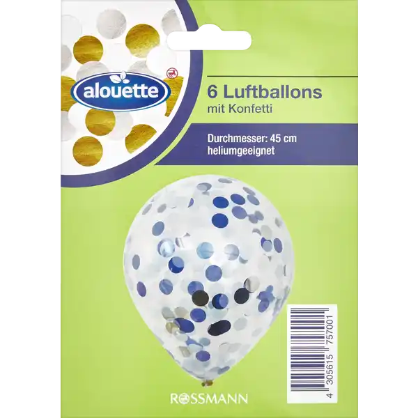 Luftballons mit Konfetti, farblich sortiert