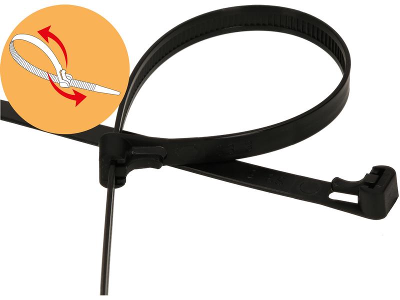 Max Hauri Kabelbinder 20 Stück Schwarz 200 mm x 7.5 mm Wiederverwendbare Kabelbinder