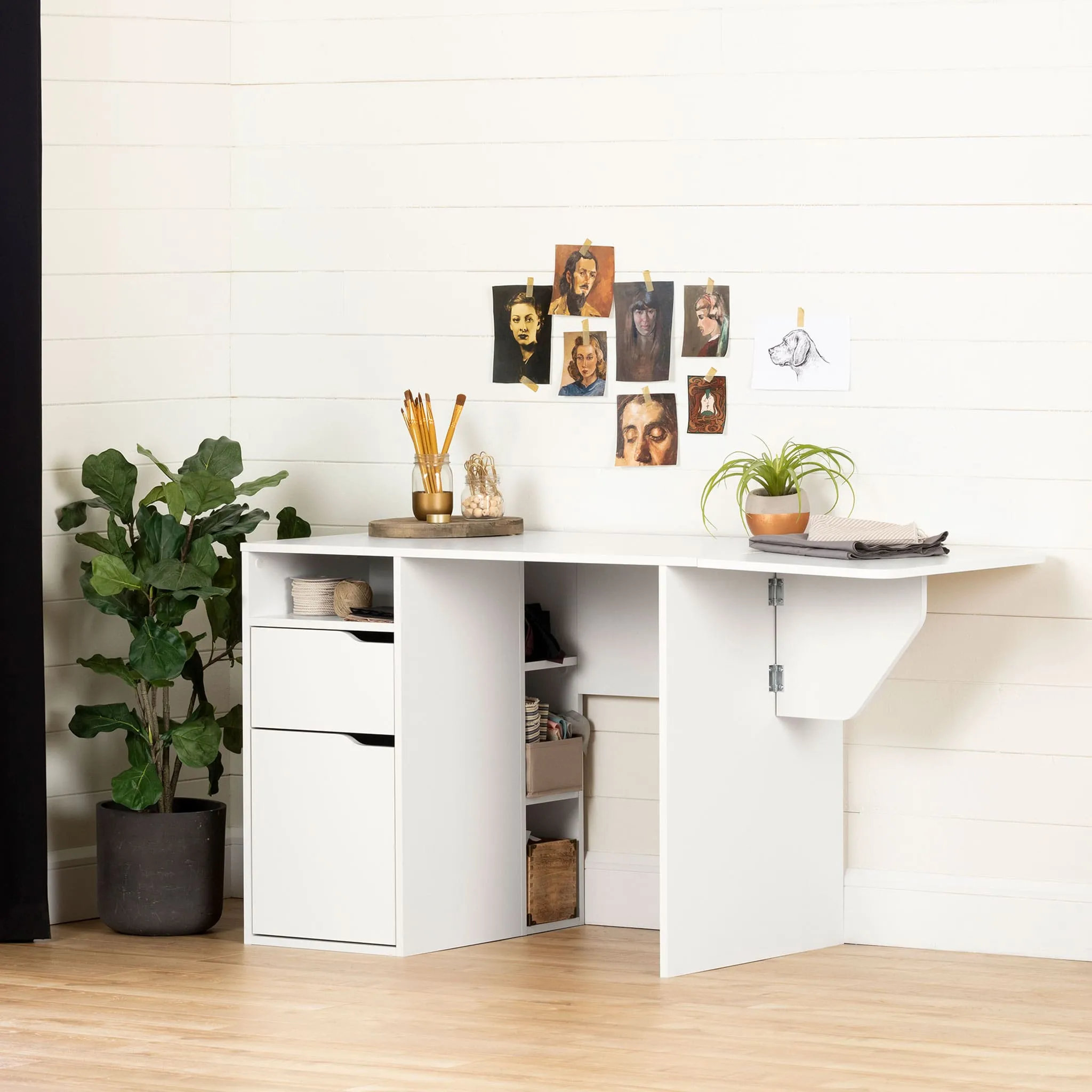 South Shore Table de Bricolage avec Rabat - Crea Blanc solide
