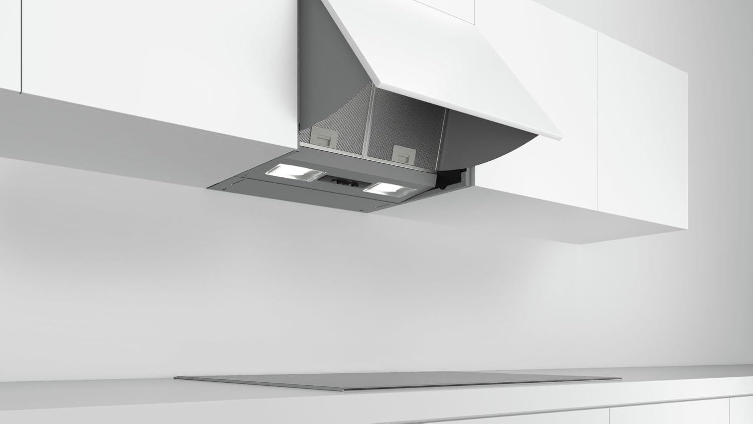 Bosch DEM66AC00 Serie 2 Zwischenbauhaube, 60 cm breit, Um- & Abluft, LED-Beleuchtung gleichmäßige Ausleuchtung, Drucktastenschalter, 3 Leistungsstufen, Metallfettfilter spülmaschinengeeignet