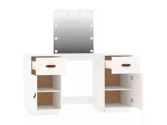 Ensemble de coiffeuse avec LED Blanc Bois de pin solide