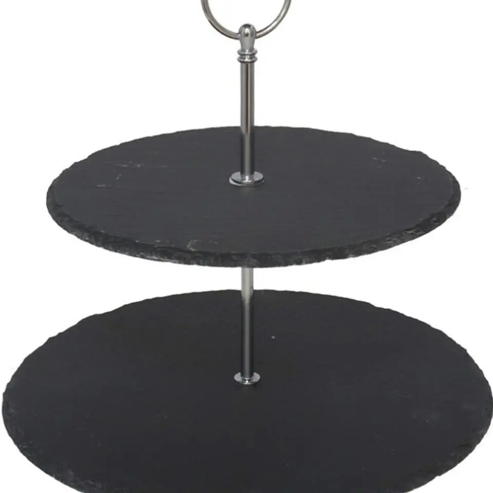 Gerimport Etagere - 2-laags - leisteen en chroom - 20 x 25 cm