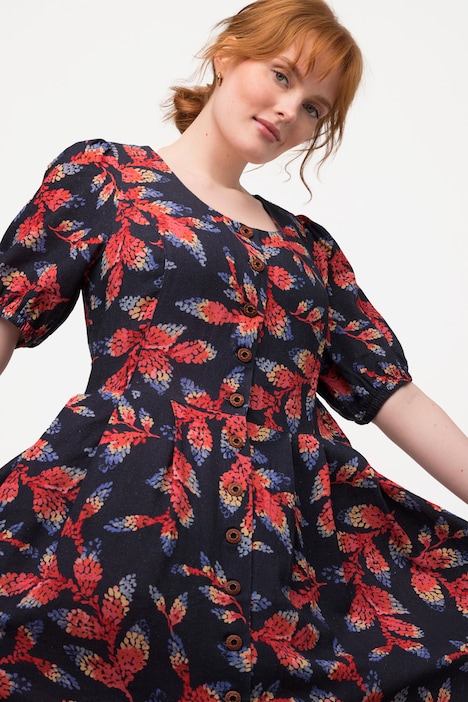 Trachtenkleid, Leinenmix, Knopfleiste, Rundhals, Halbarm
