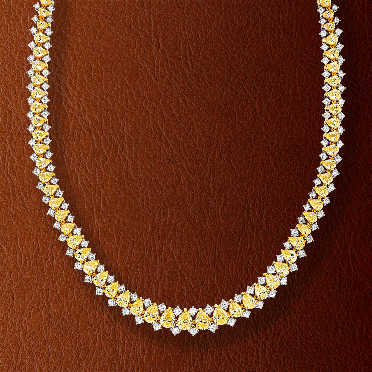 Collier argent 925 zirconias jaune et blanc 43 cm