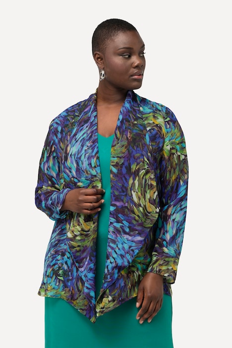 Indoorjacke, Rayon-Chiffon, Wasserfallkragen, Langarm
