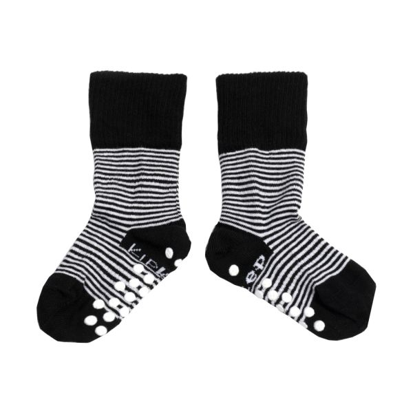 KipKep Anti Slip Blijf Sokken Zwart / Wit Gestreept 12-18 Mnd