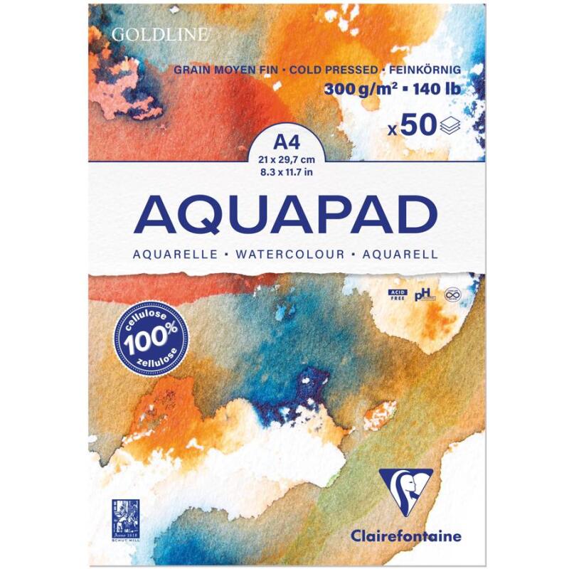 Goldline Aquapad bloc collé 50F A4 300g