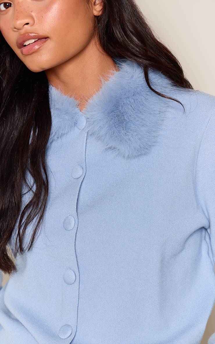 Bleu Poudré Cardigan Court En Maille Compacte Avec Col En Synthétique