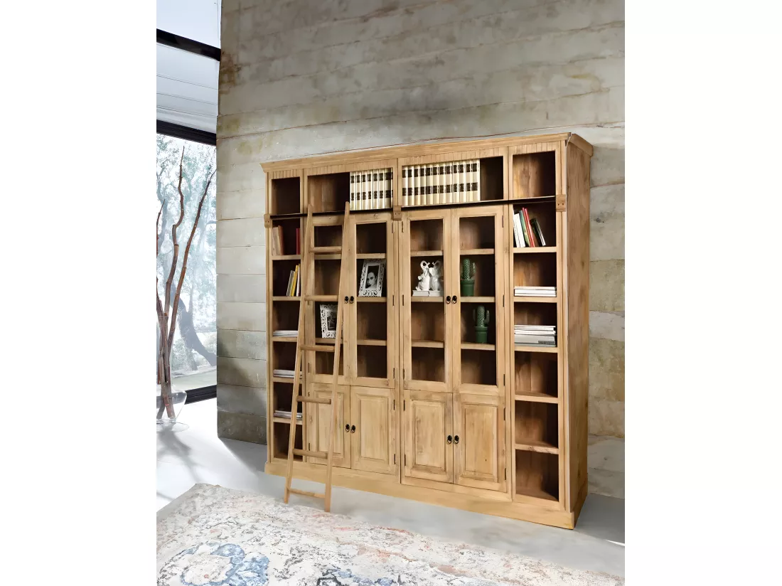Annisa - Bibliothèque en bois massif de teck recyclé 250 cm