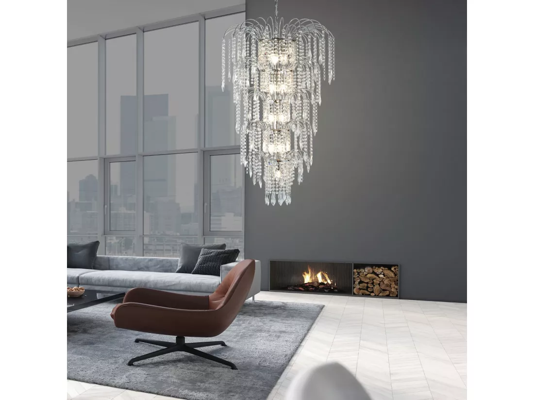 Searchlight Waterfall Lustre en cristal à 13 ampoules au fini chromé, E14