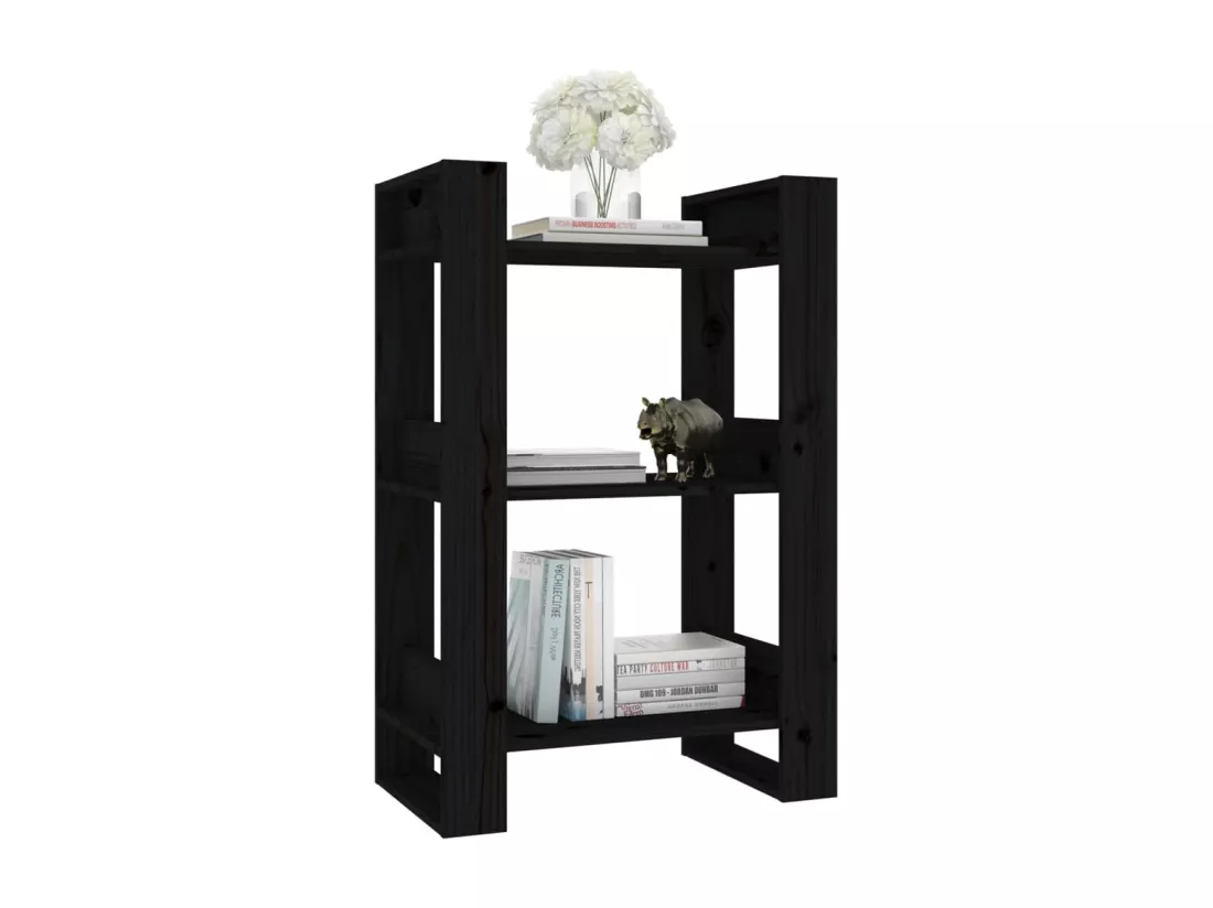 Bibliothèque/Séparateur de pièce Noir 60x35x91 cm Pin solide