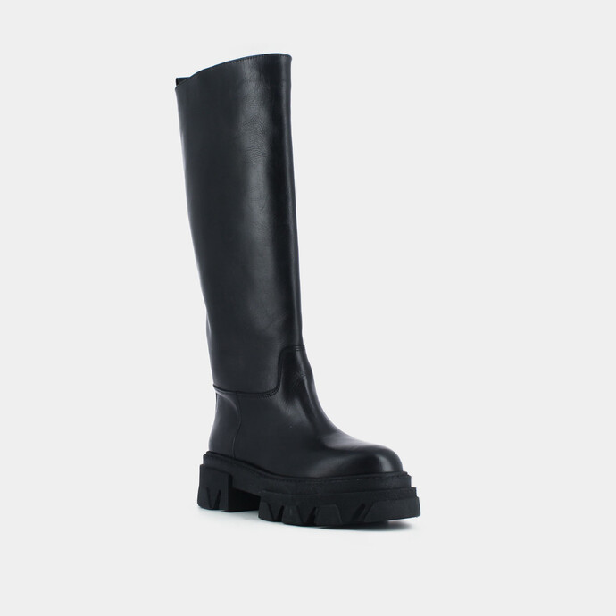 Bottes à semelles crantées  en cuir noir