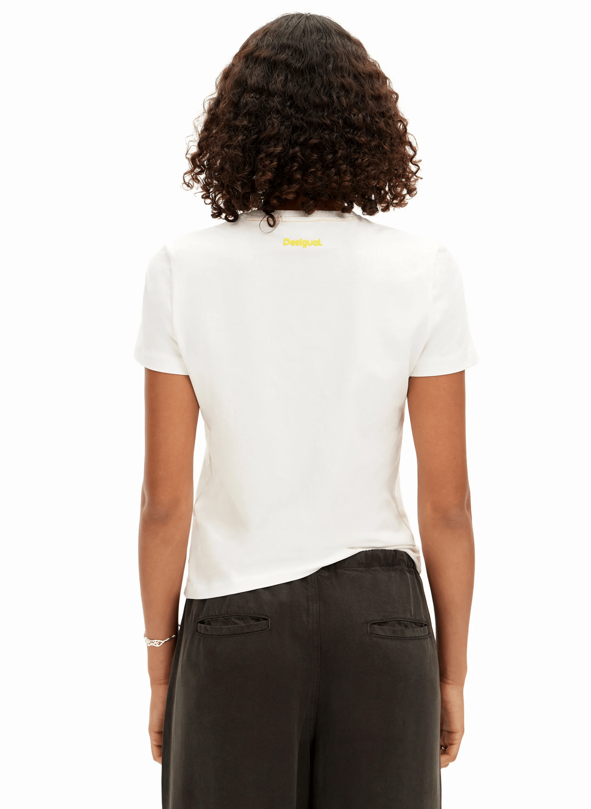 Tee-shirt droit col rond en coton imprimé | Blanc