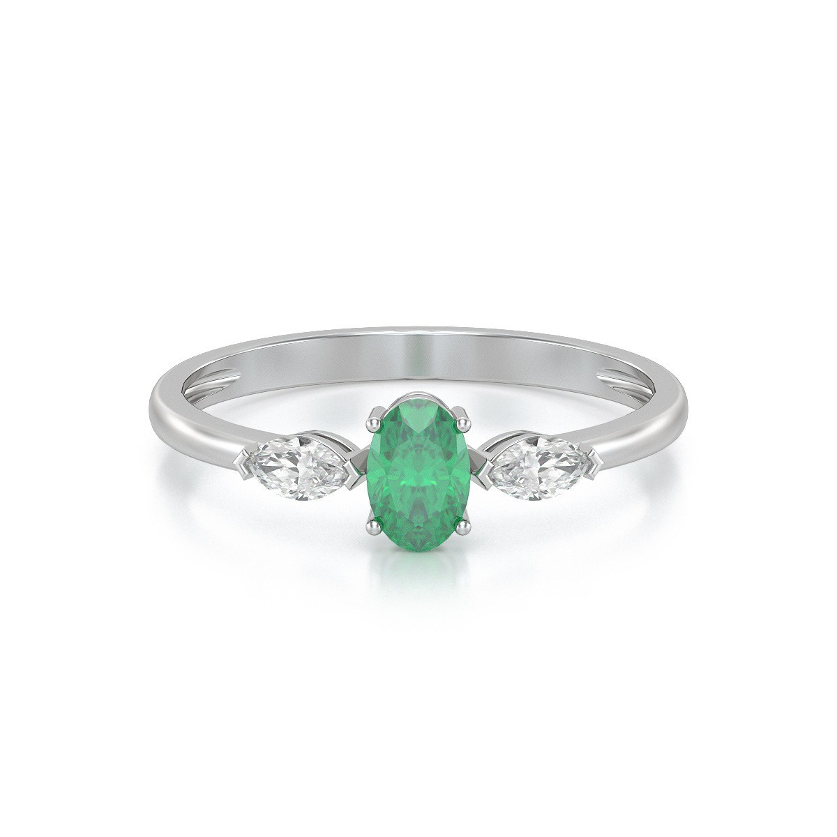 Bague ADEN Or 585 Blanc Emeraude et diamants 1.604grs