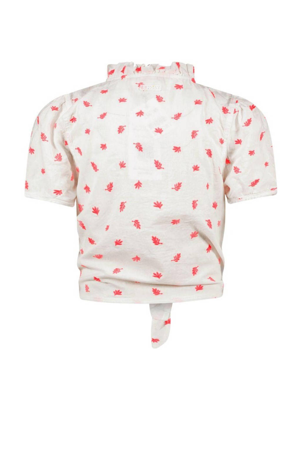 B.Nosy blouse met all over print en ruches wit/fluor roze