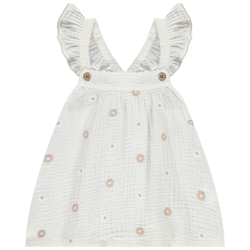 Tunique en gaze de coton avec fleurs brodées pour fille - Ecru