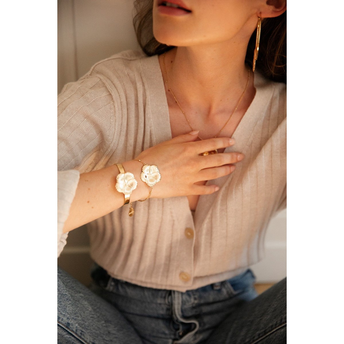 bracelet fleur doré à l'or fin - HÉLIOS