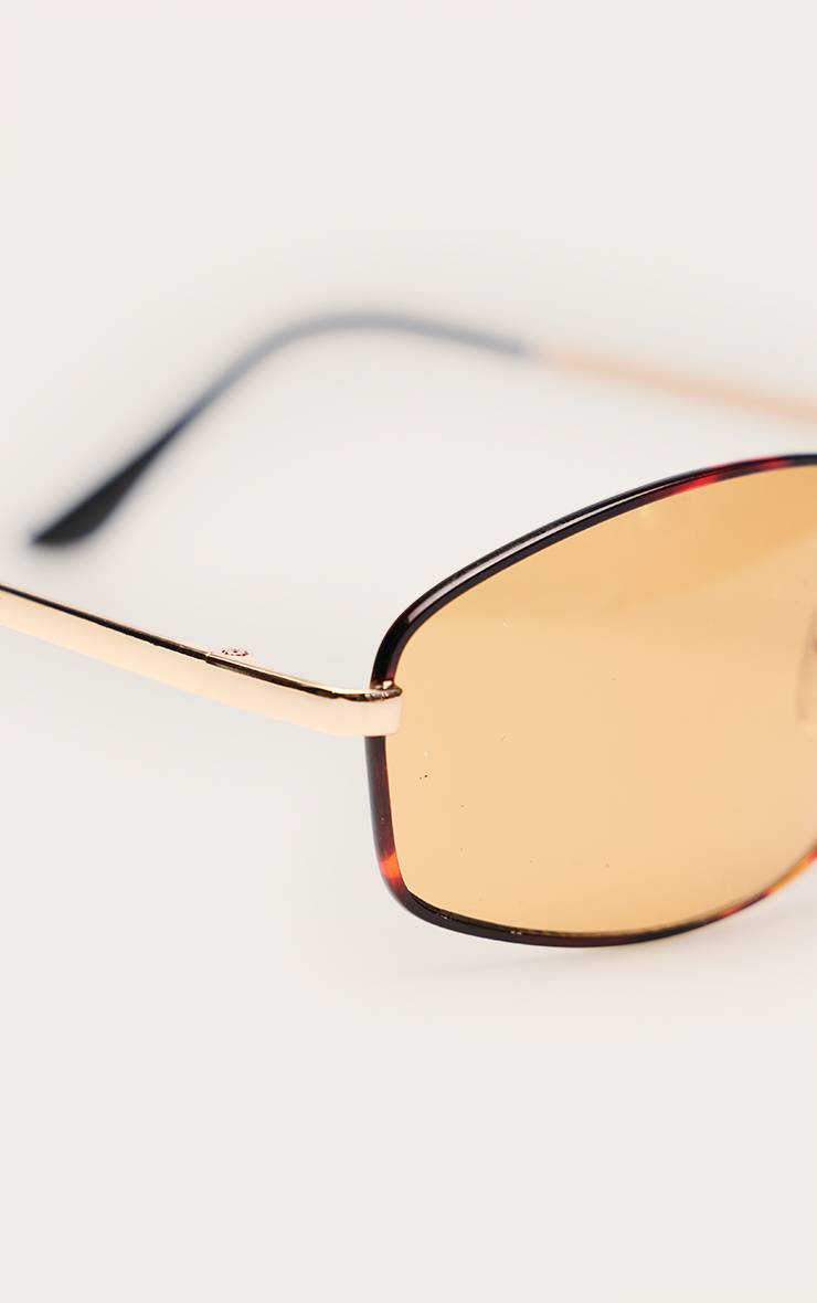 Tortoiseshell Lunettes De Soleil À Monture Métallique Et Verres Marron