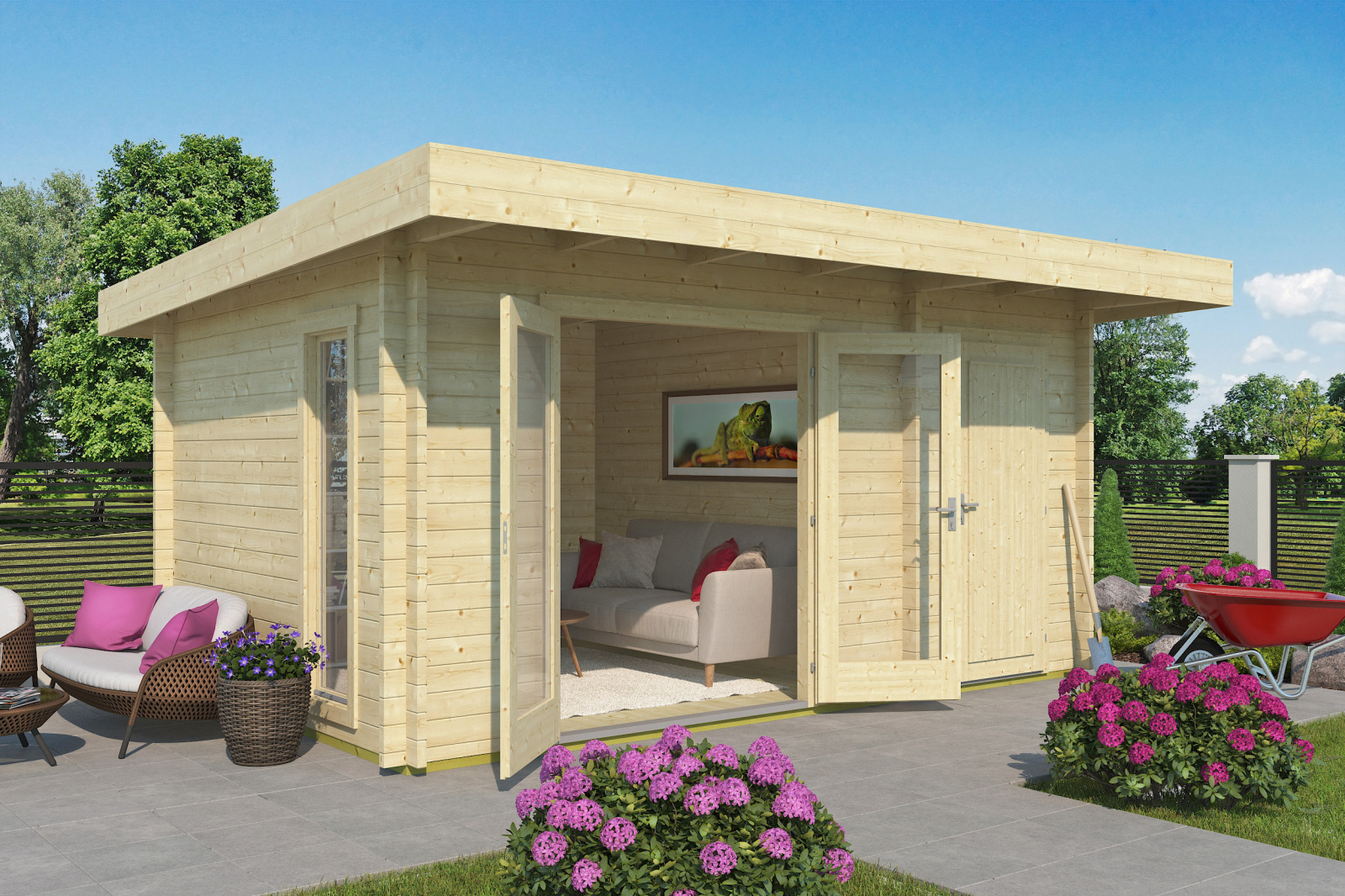Gartenhaus CHAMELEON 44 - natur - Fichte massiv - 450x300 cm