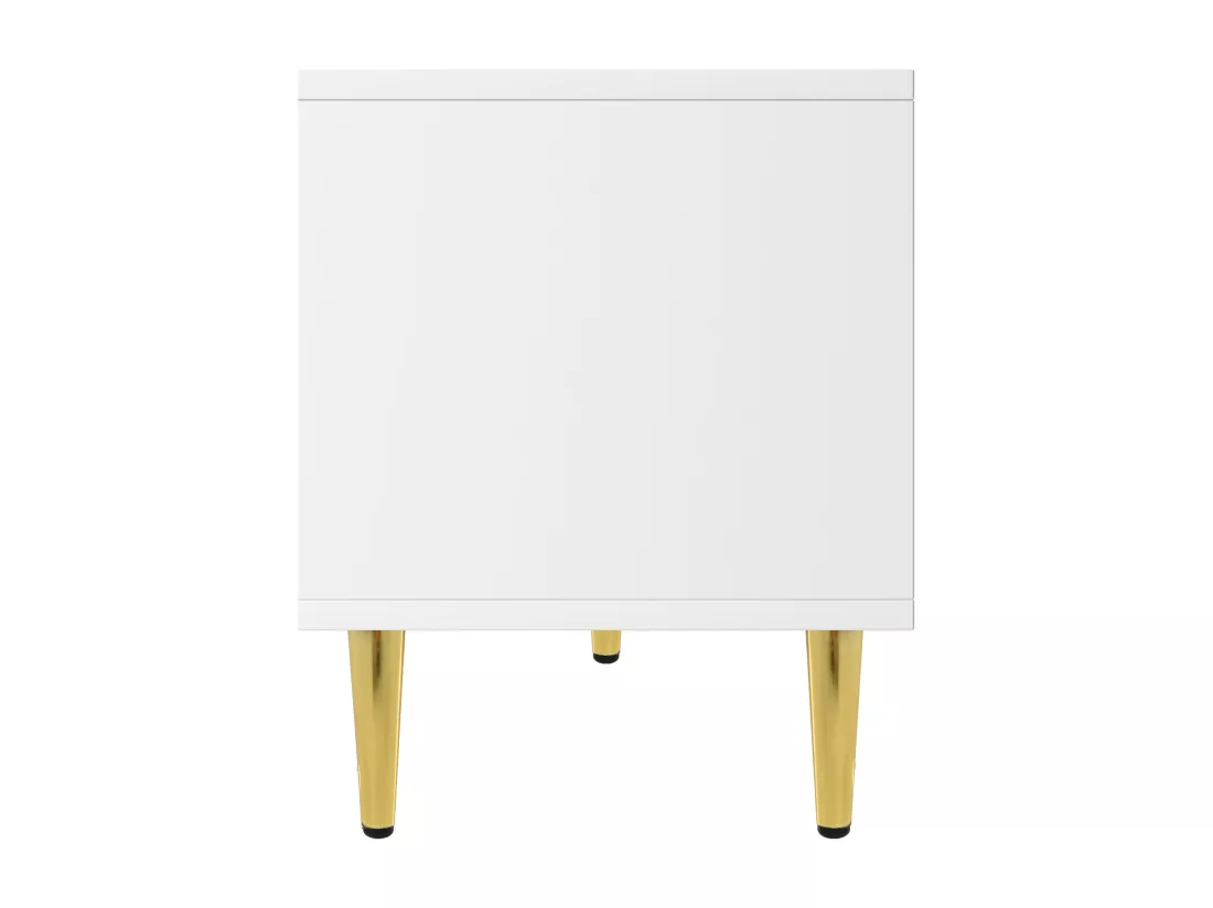 Meuble TV design élégant avec rayures verticales blanc façade poignées dorées avec 2 tiroirs L170 cm DERLA