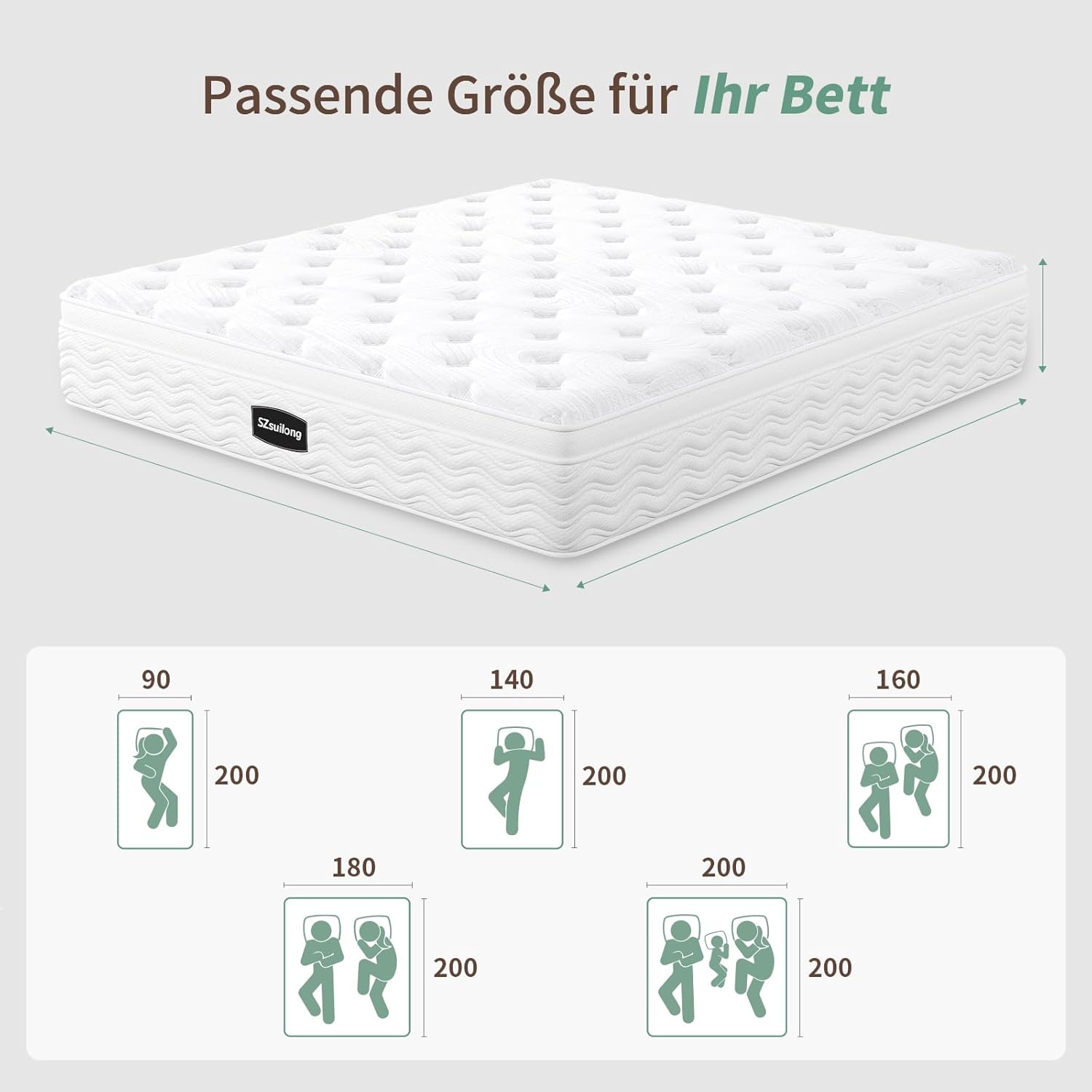 SZsuilong Matratze 90x200 H3 Höhe 25cm mit Komfortschaum,7 Zonen Taschenfederkernmatratze Ergonomische,Federkernmatratze für Erwachsene Öko-Tex Zertifiziert & CertiPUR Zertifiziert