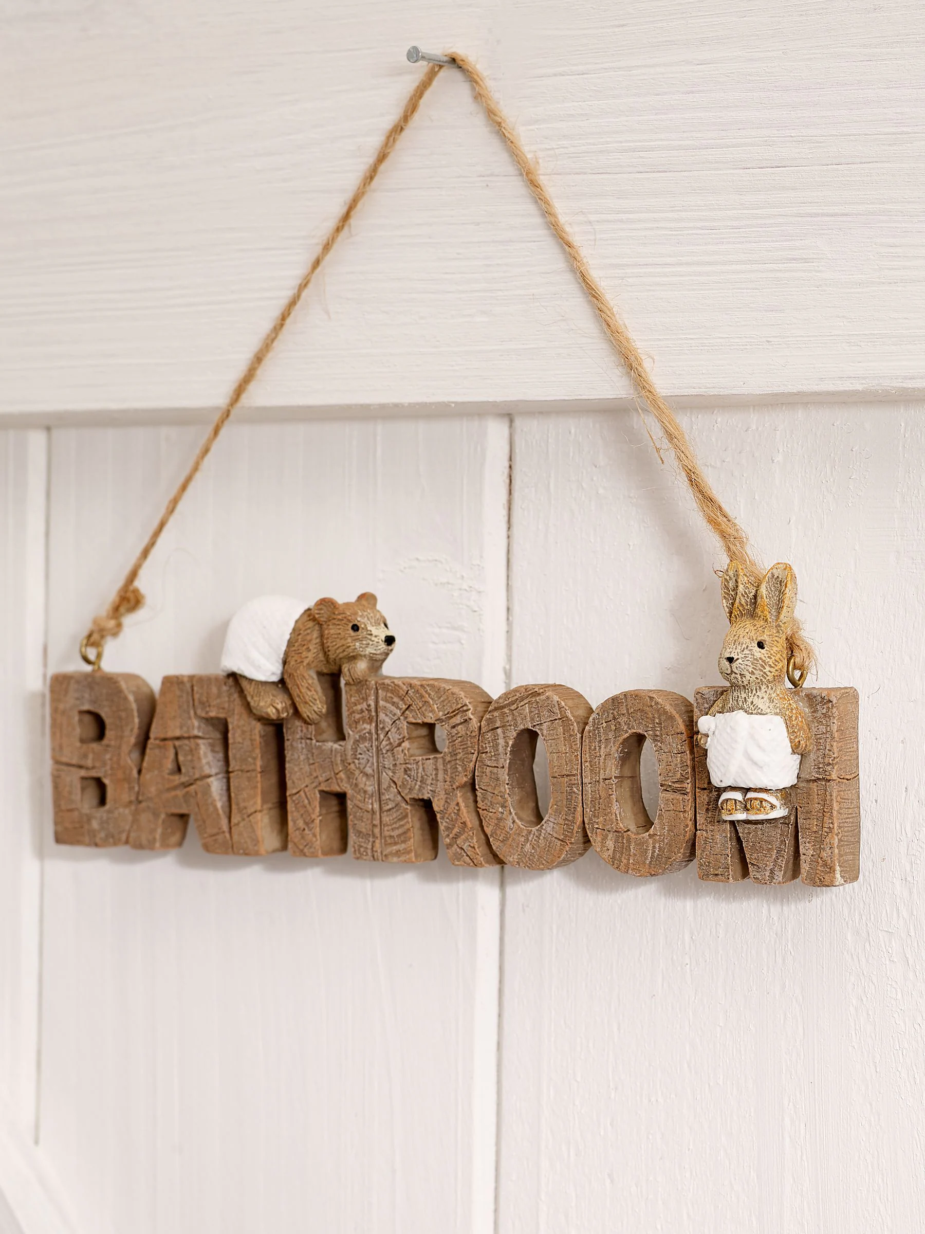 Bertie Bear and Rosie Rabbit Hanging Bathroom Sign
