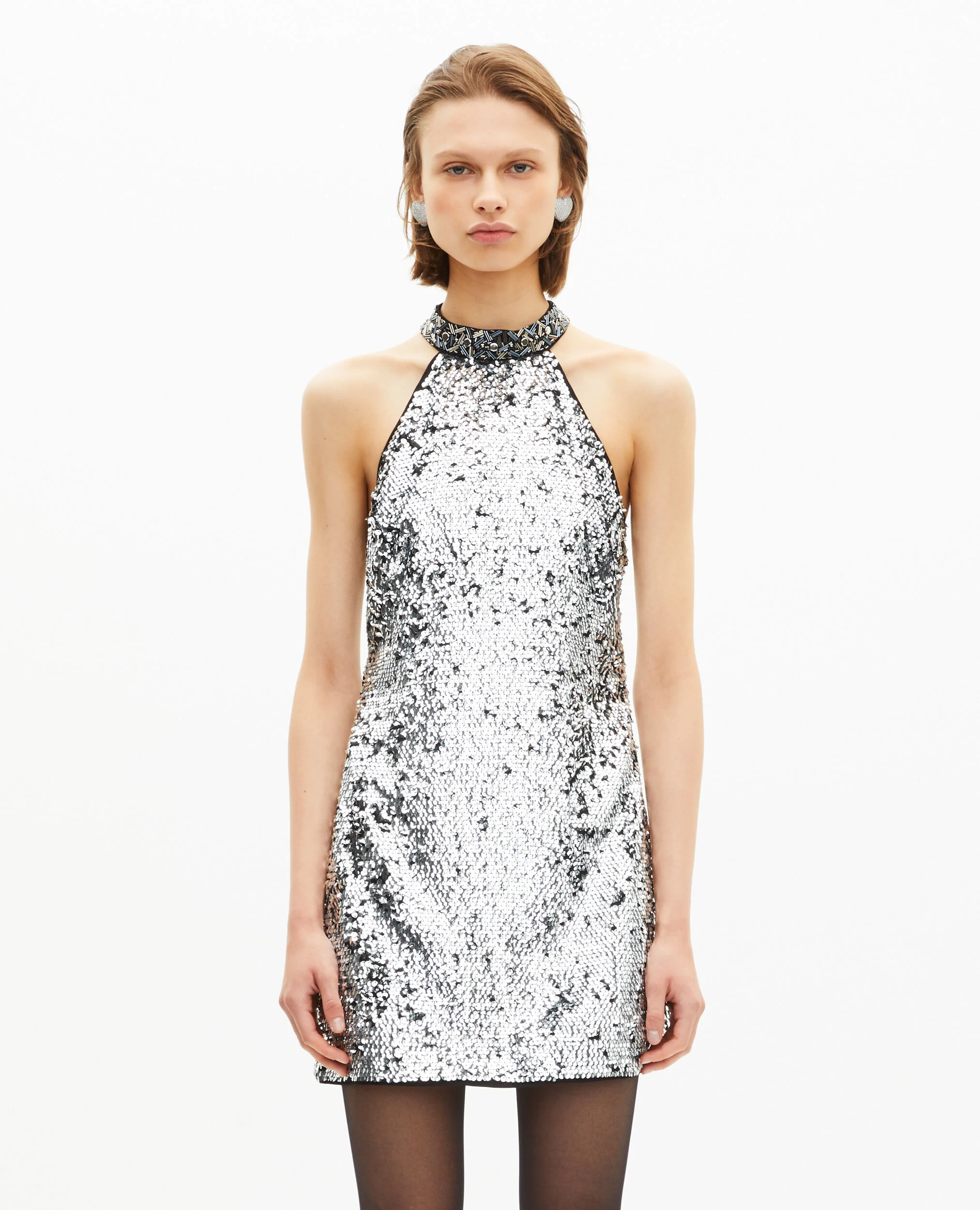 Robe courte en sequins silver