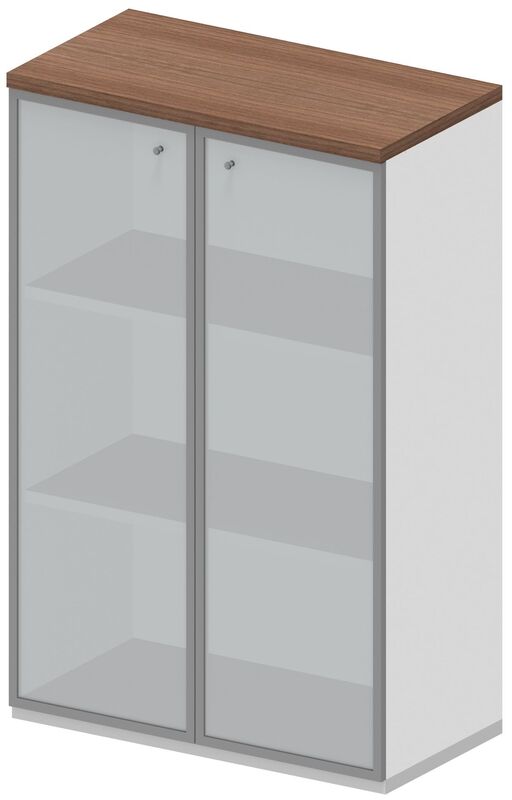 Highboard X-Time, 3 Ordnerhöhen, 2 Glastüren, Dekor Nussbaum, weiss