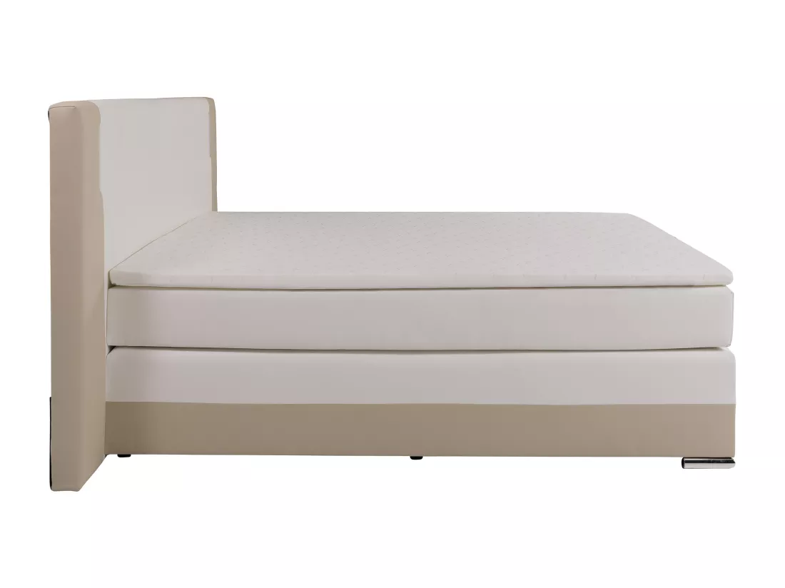 Ensemble complet boxspring tête de lit avec leds + sommiers + matelas + surmatelas - 180 x 200 cm - Simili - Crème et blanc - ASTI II de YSMÉE